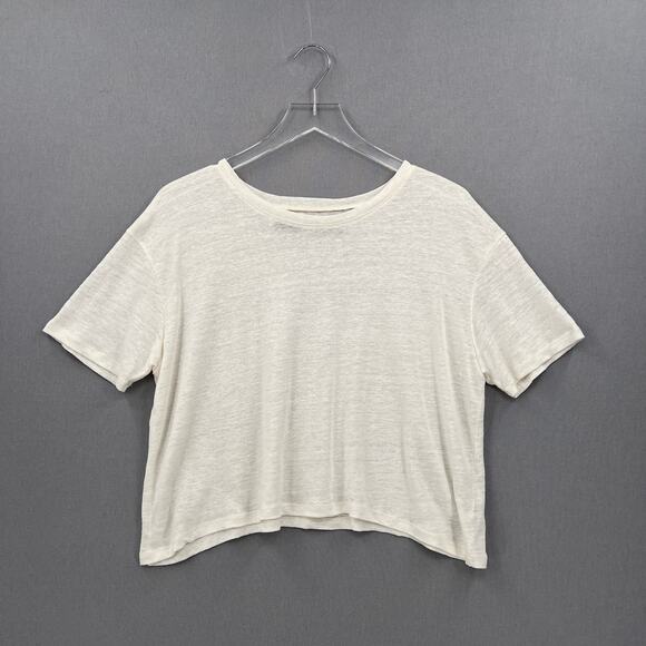 Enza Costa Tops - ENZA COSTA Linen Knit Tee Womens Medium Cream Loose Slouchy Relaxed Crew Top